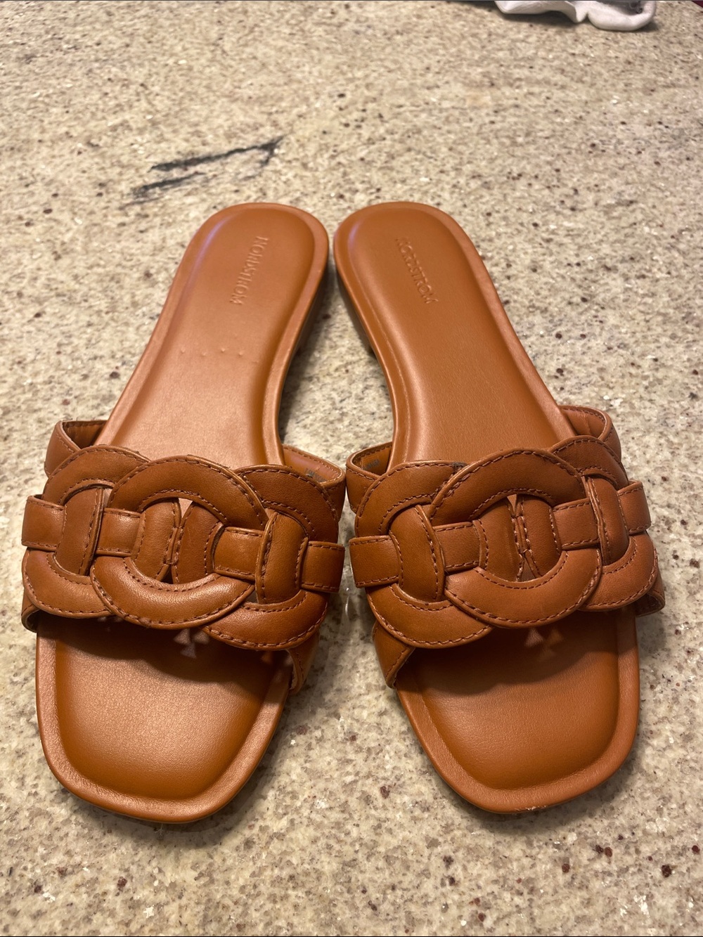 Nordstrom Tan Braided Ring Leather Slide Mules